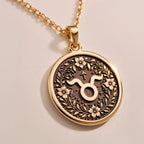 Taurus Zodiac Astrological Medallion Necklace - Birthdate Jewelry, Star Map Gift - Görsel 2, 14K Gold Taurus