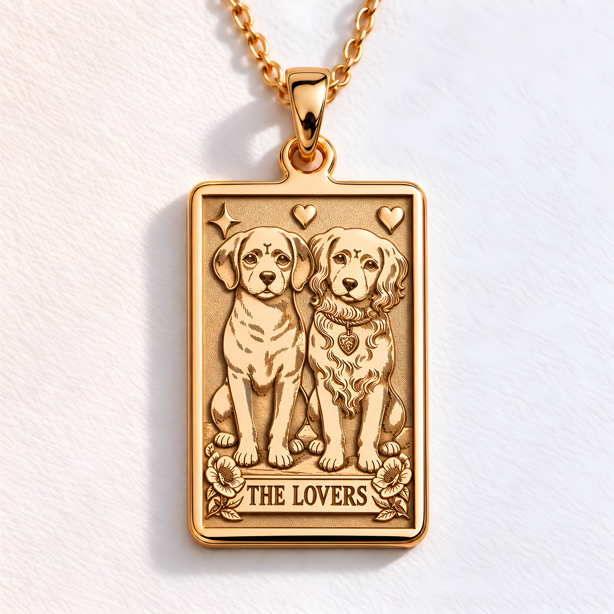 The Lovers Puppy Card Necklace - 14K Gold Plated