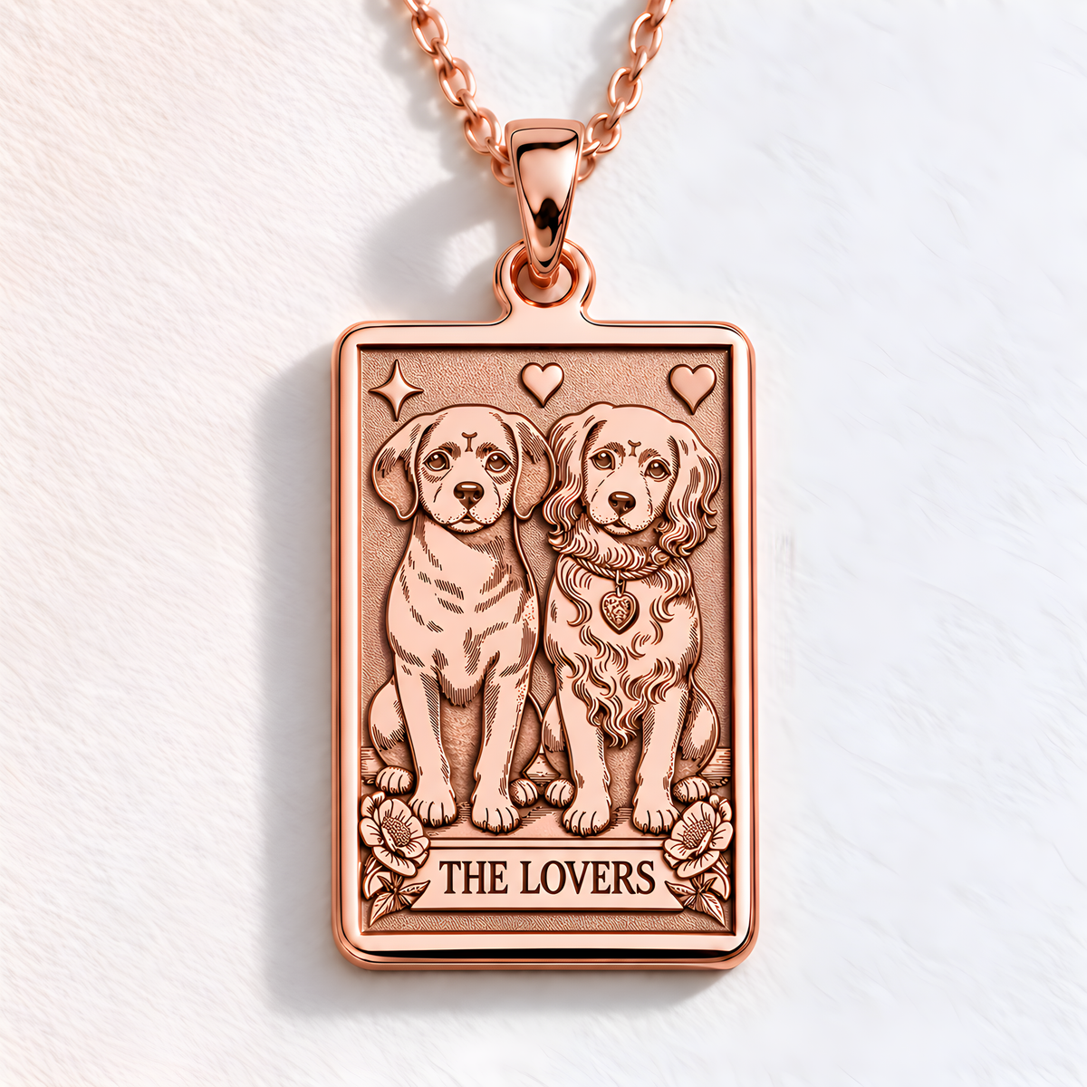 The Lovers Puppy Card Necklace - 14K Rose Gold Plated