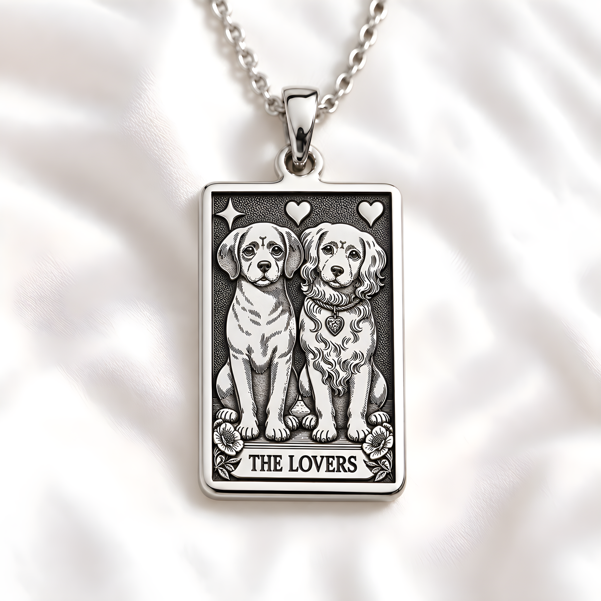 The Lovers Puppy Card Necklace - 925 Sterling Silver