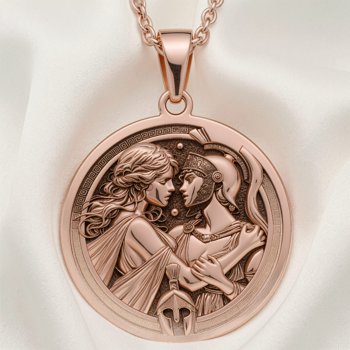 Theseus Antiope Amazon Queen Charm Necklace | Silver & Plated Options - Mythology Protection Talisman - 14K Rose Gold Plated Front View