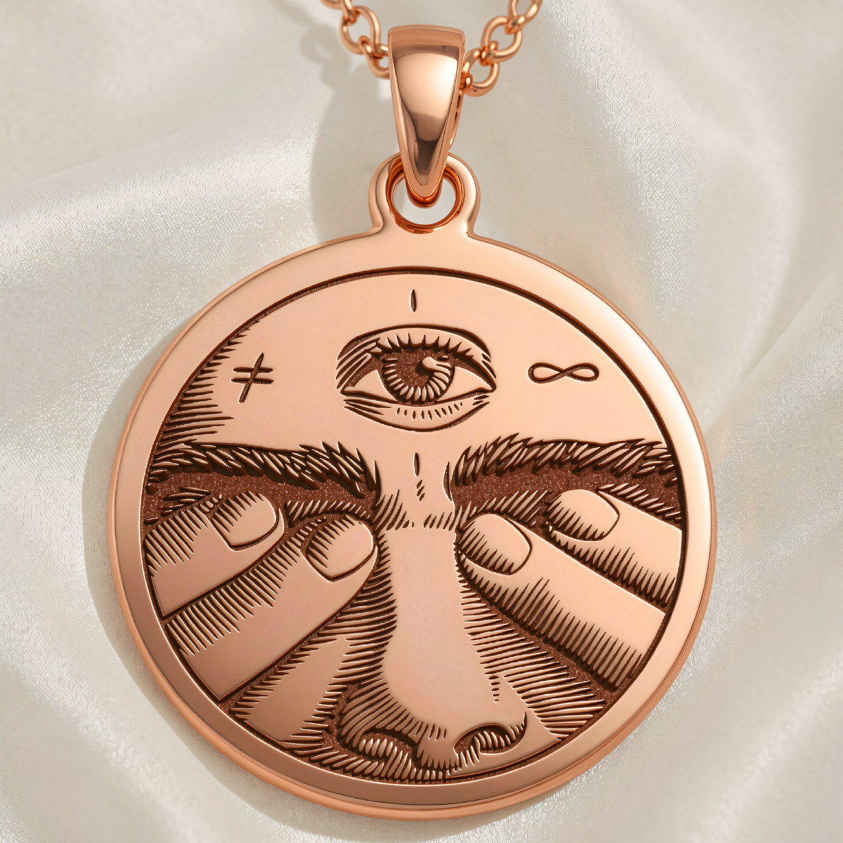 Third Eye Pendant Necklace | Silver & Plated Options - Spiritual Protection Talisman - 14K Rose Gold Plated Front View
