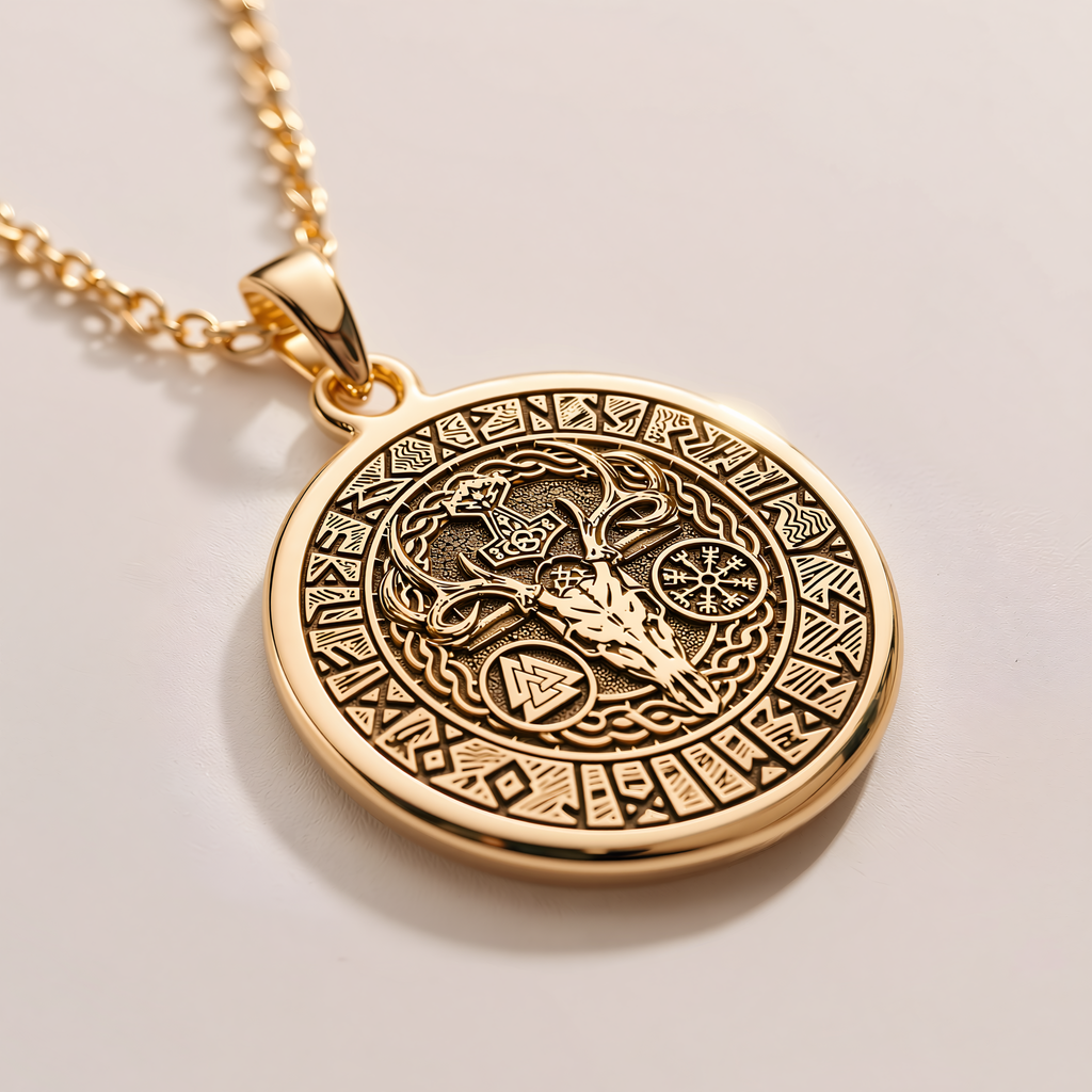 Thor's Hammer Valkyrie Norse Mythology Pendant - 14K Solid Gold, Left Angle View