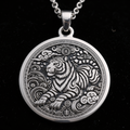 Tiger Zodiac Animal Coin Charm - 925 Sterling Silver