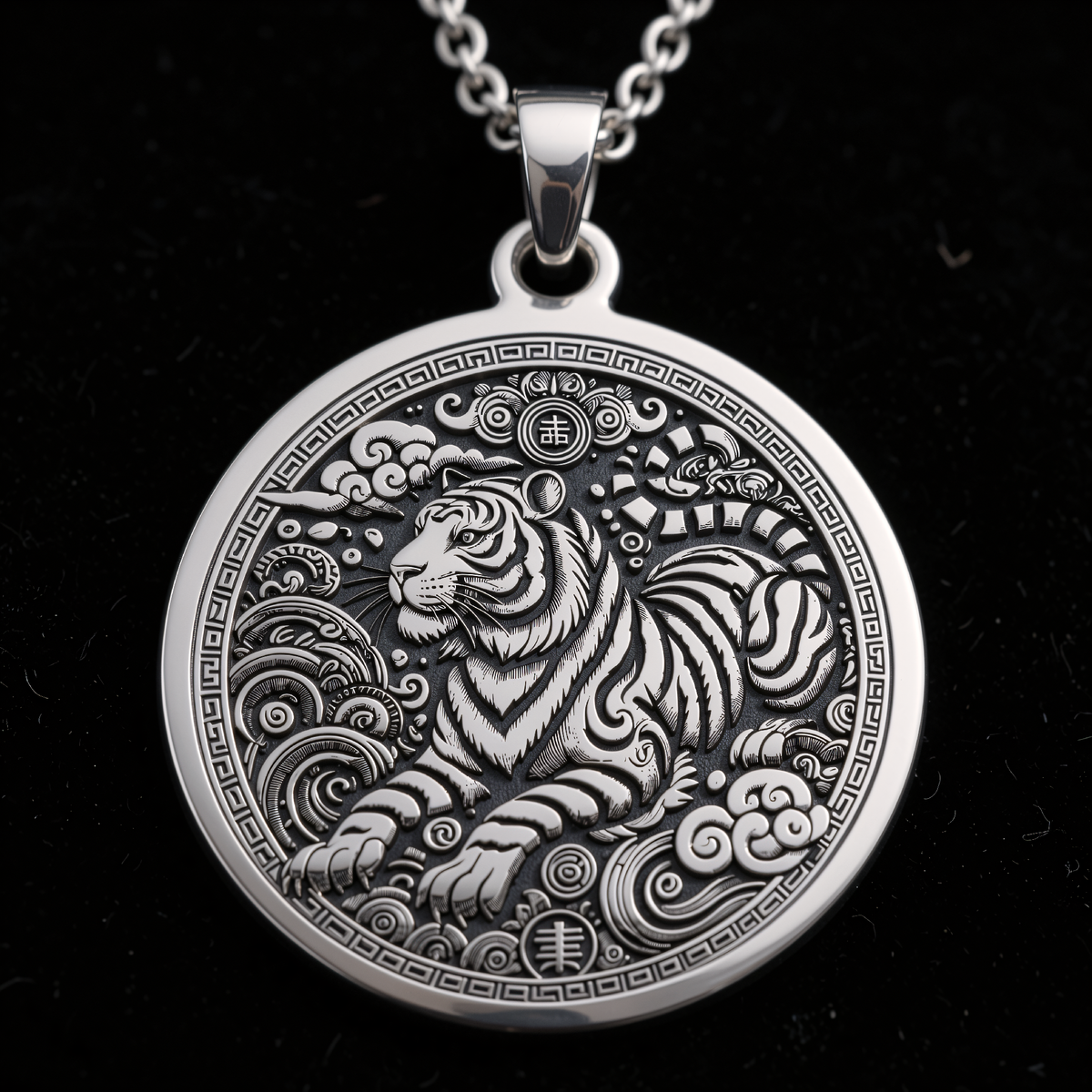 Tiger Zodiac Animal Coin Charm - 925 Sterling Silver