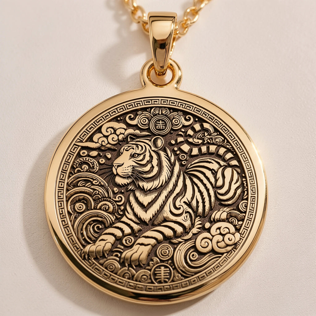 Tiger Zodiac Animal Coin Charm | Silver & Plated Options - Astrological Sign Lunar Year Gift - Görsel 1, animal lover pendant