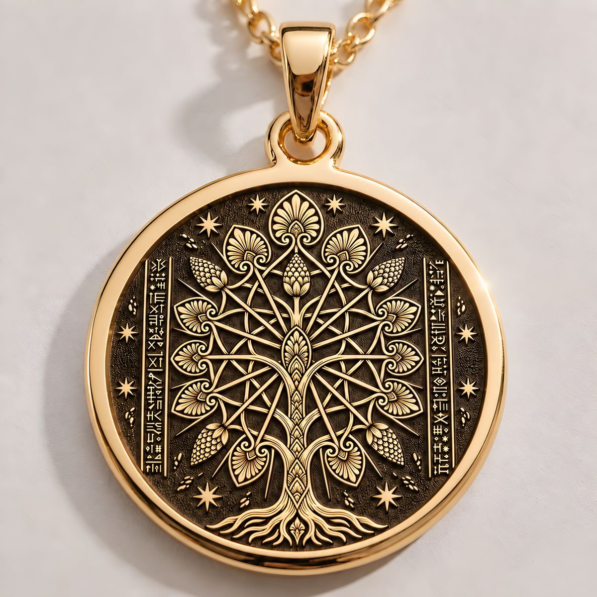 Tree of Life Assyrian Sacred Tree Pendant - 14K Gold Plated
