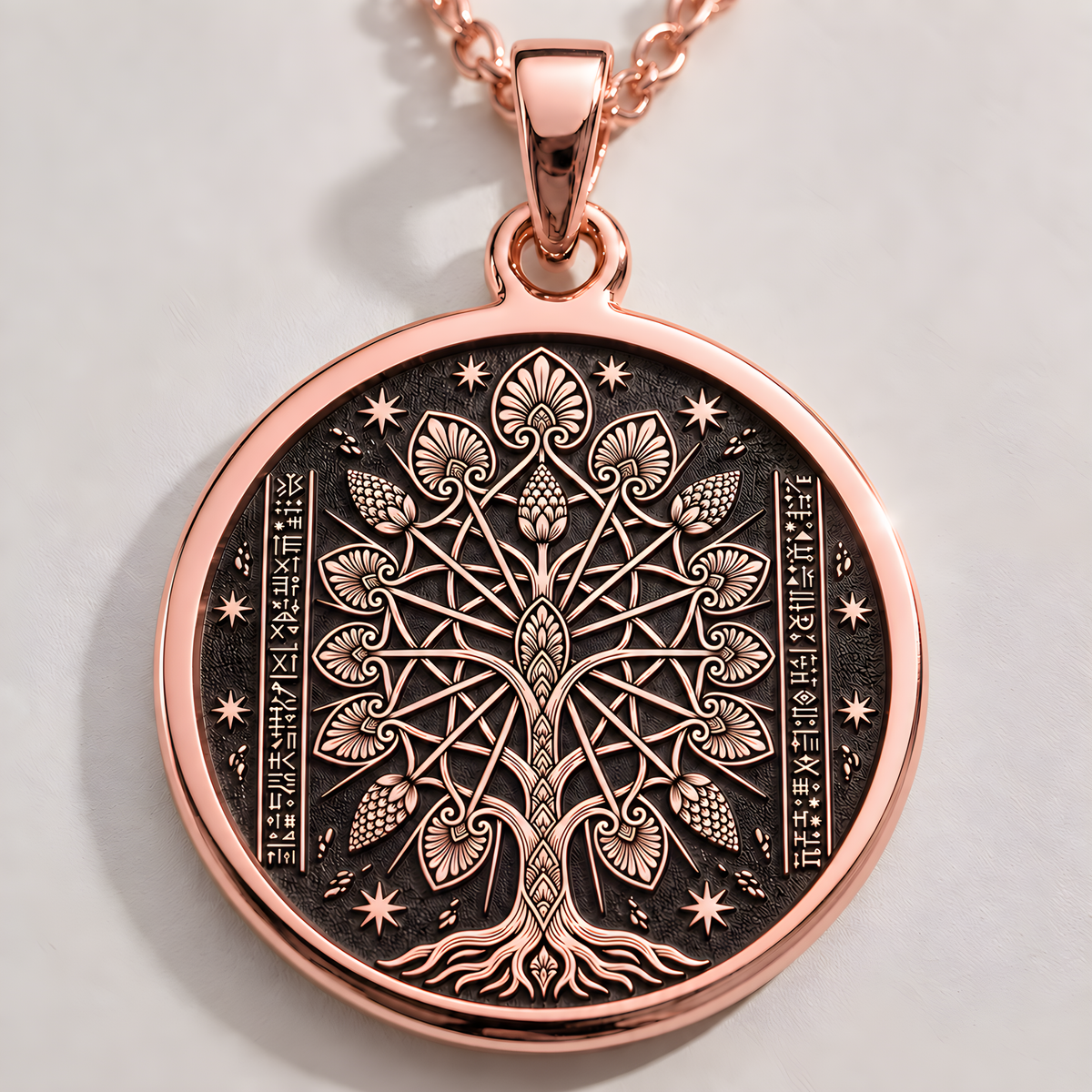 Tree of Life Assyrian Sacred Tree Pendant - 14K Rose Gold Plated