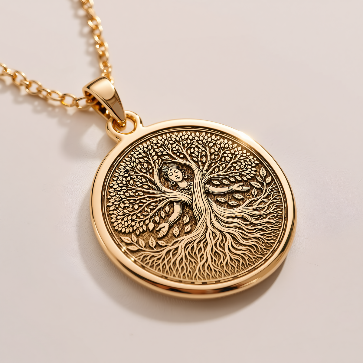 Tree of Life Spiritual Pendant - 14K Solid Gold, Left Angle View