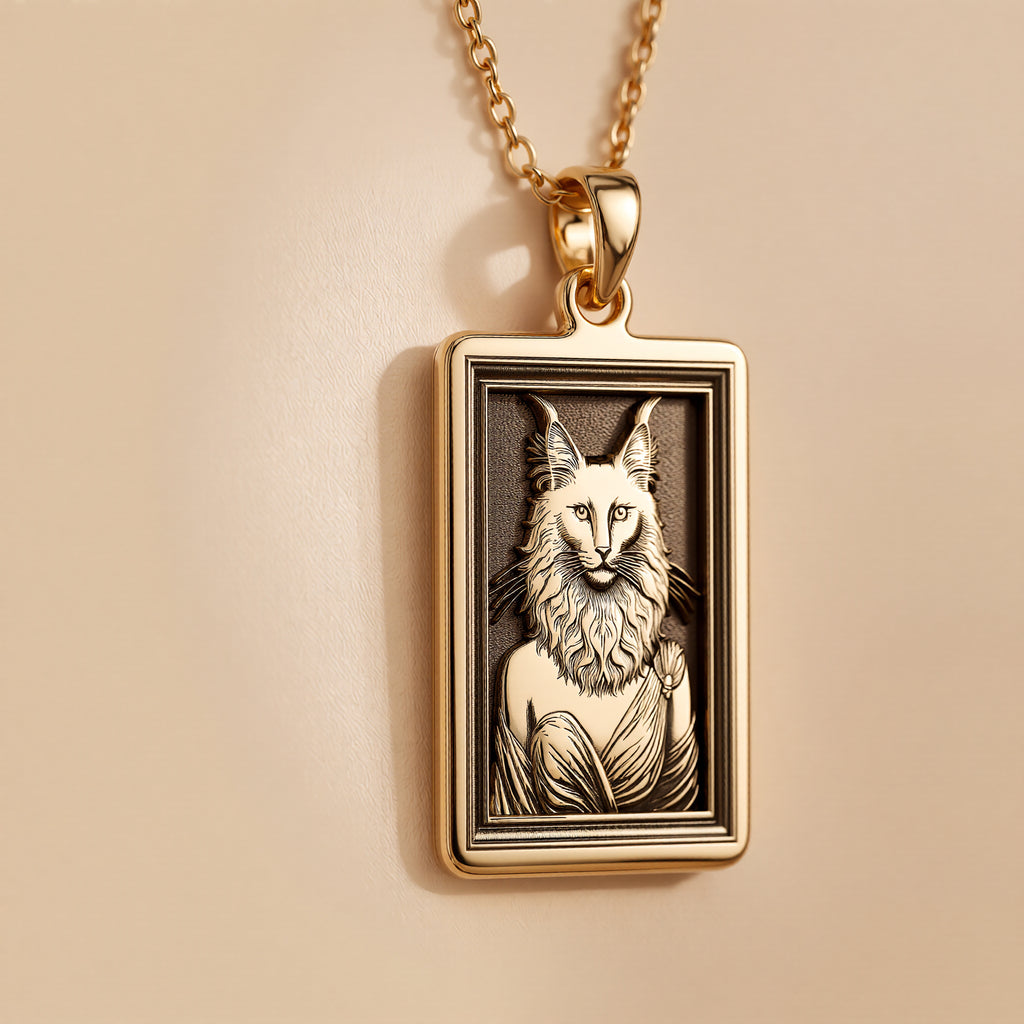 Turkish Angora Cat Portrait Necklace - 14K Solid Gold