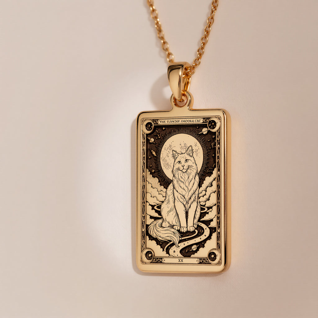 Turkish Angora Cat Tarot Pendant - 14K Solid Gold