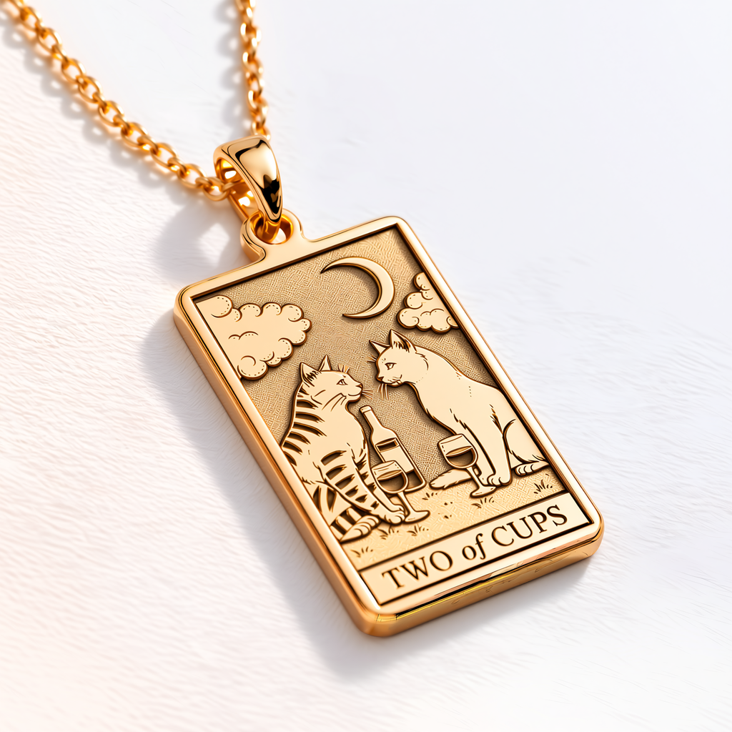 Two of Cups Love Vows Necklace - 14K Solid Gold, Left Angle View