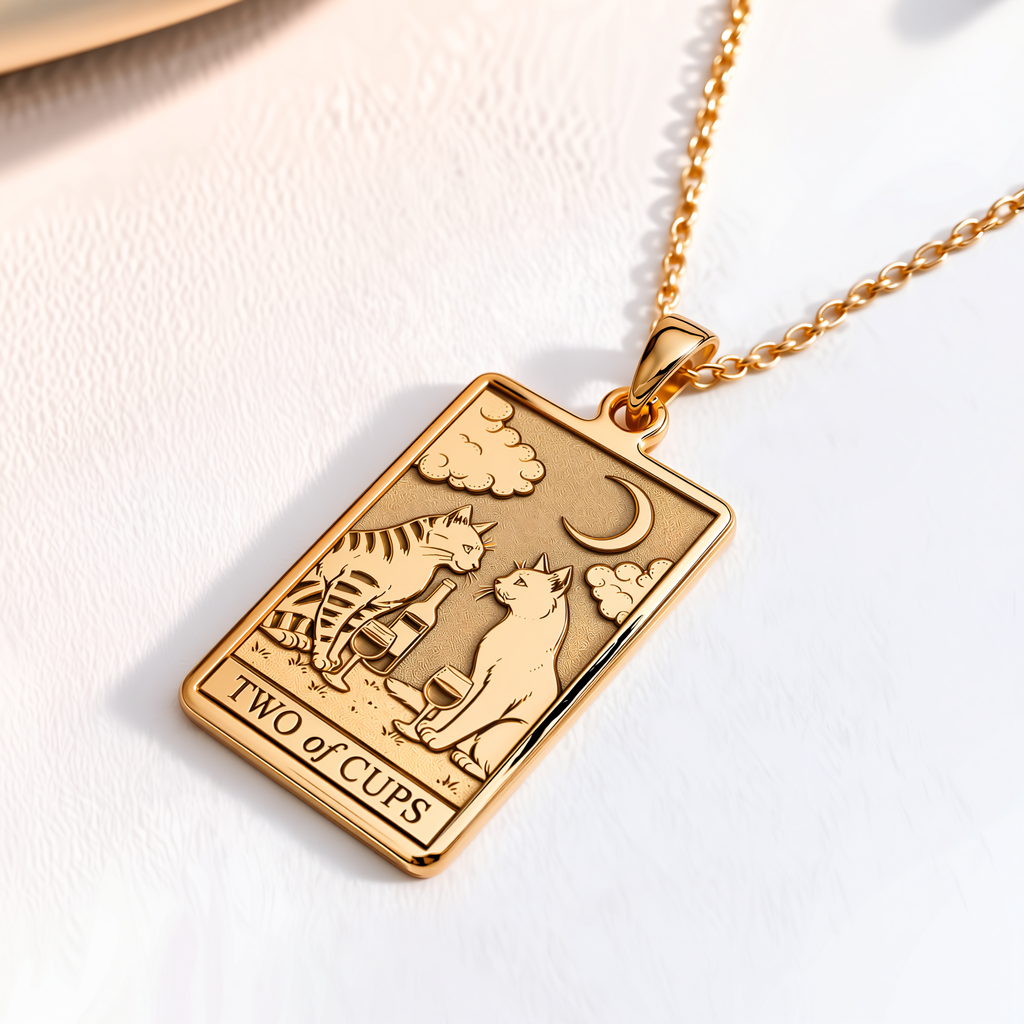 Two of Cups Love Vows Necklace - 14K Solid Gold, Right Angle View