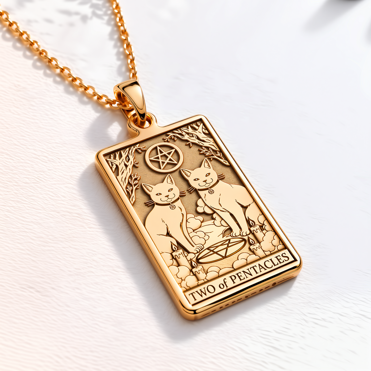 Two of Pentacles Tarot Pendant - 14K Solid Gold, Right Angle View