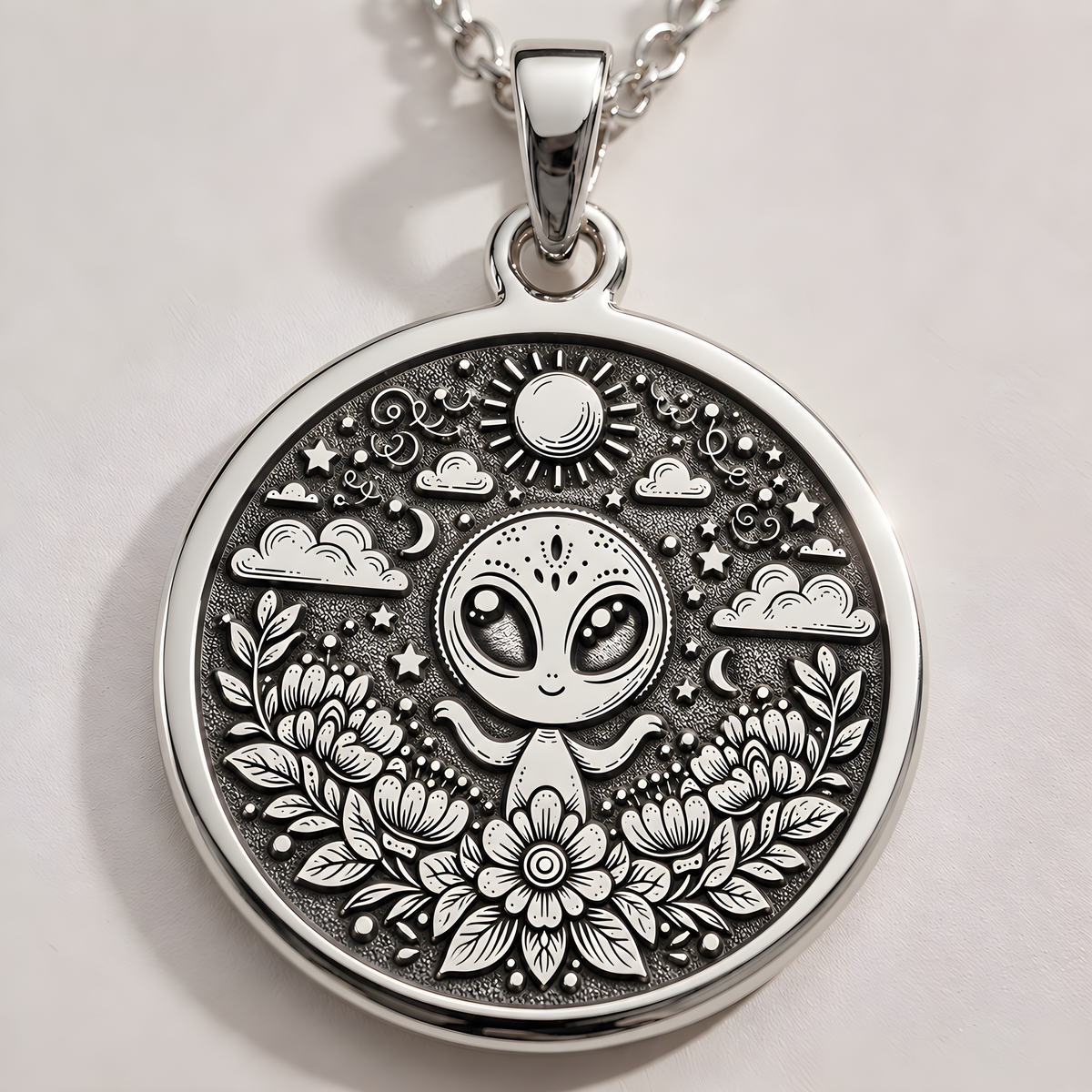 UFO Alien Space Necklace - 925 Sterling Silver