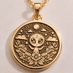 14K Solid Gold Alien Necklace with a detailed alien pendant. Space-themed jewelry for sci-fi lovers and astrology fans. Minimalist and polished, perfect for daily wear or as a unique gift for men or women.