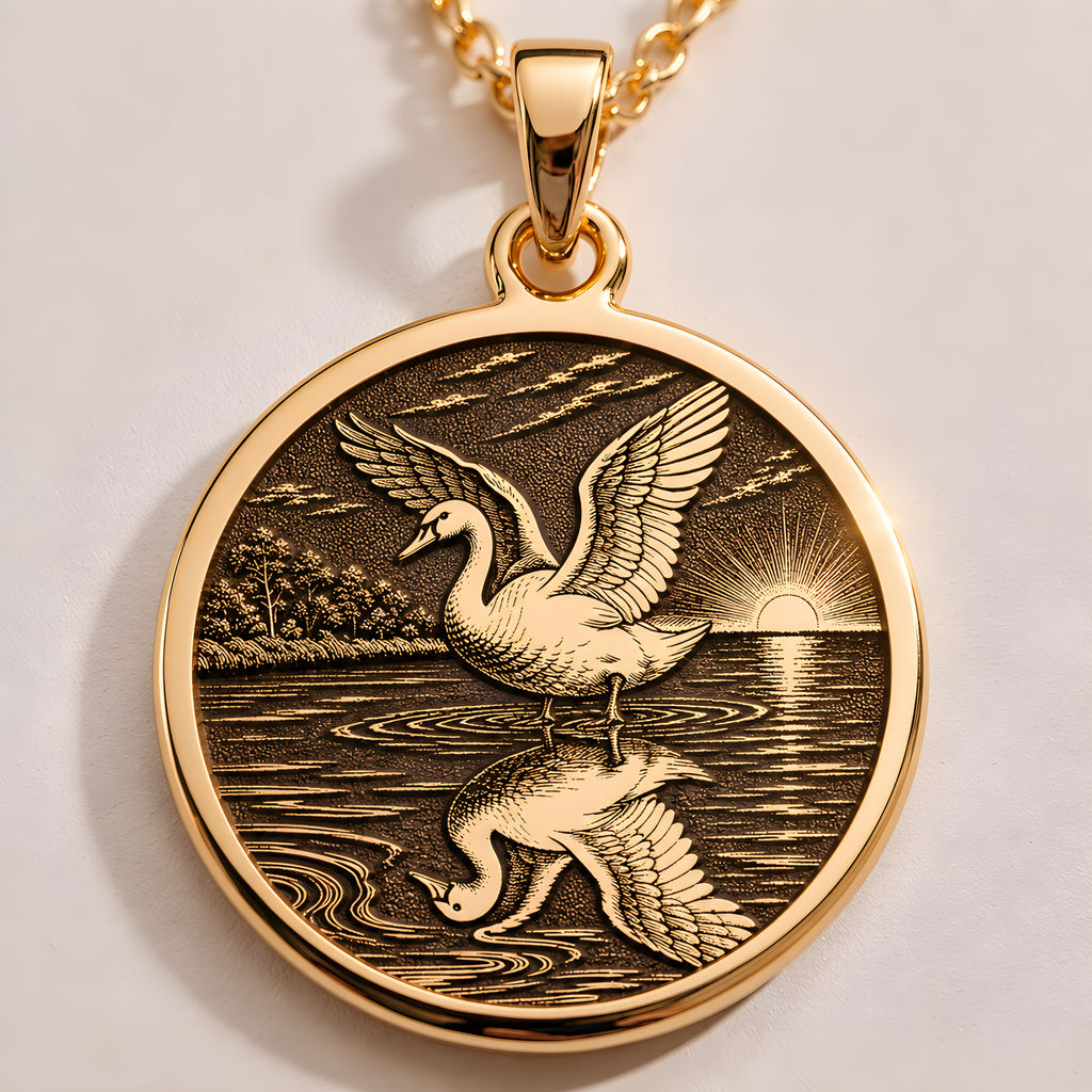 Ugly Duckling Necklace: 14K Gold, Transformation Coin, Swan Jewelry - View 2