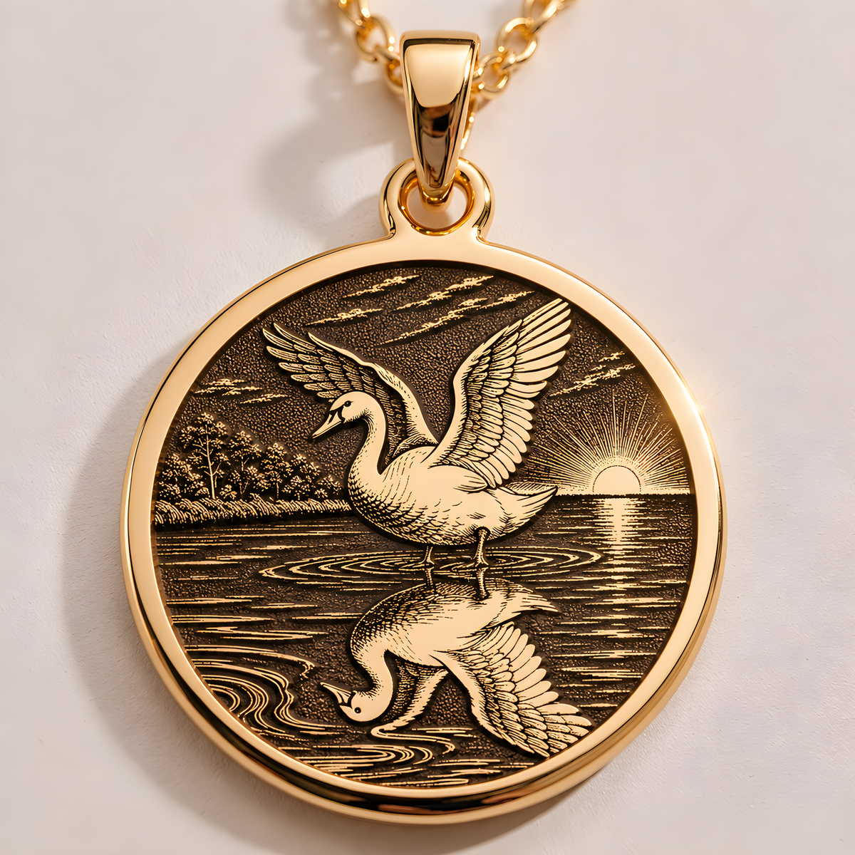 Ugly Duckling Necklace: 14K Gold, Transformation Coin, Swan Jewelry - View 2