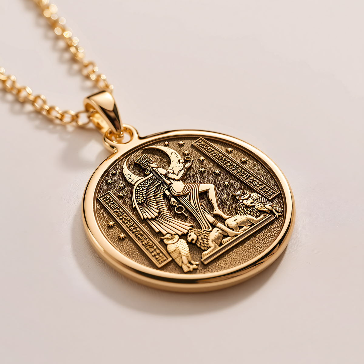 Underworld Queen Ereshkigal Pendant - 14K Solid Gold, Left Angle View