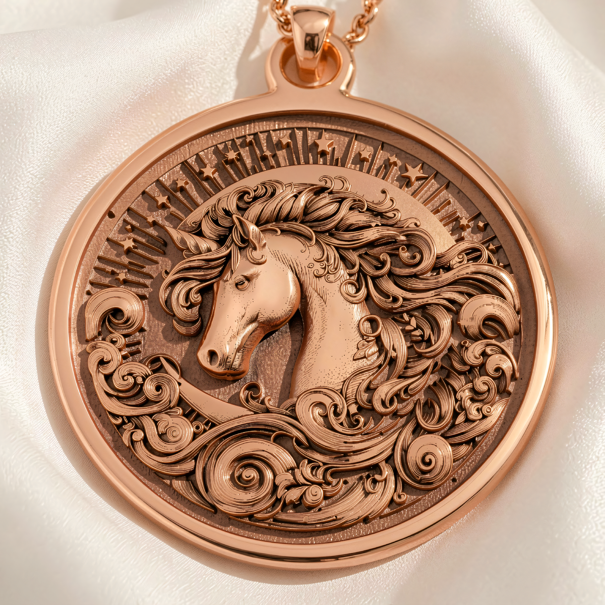 Unicorn Charm Necklace | Silver & Plated Options - Magical Fantasy Talisman - 14K Rose Gold Plated Front View