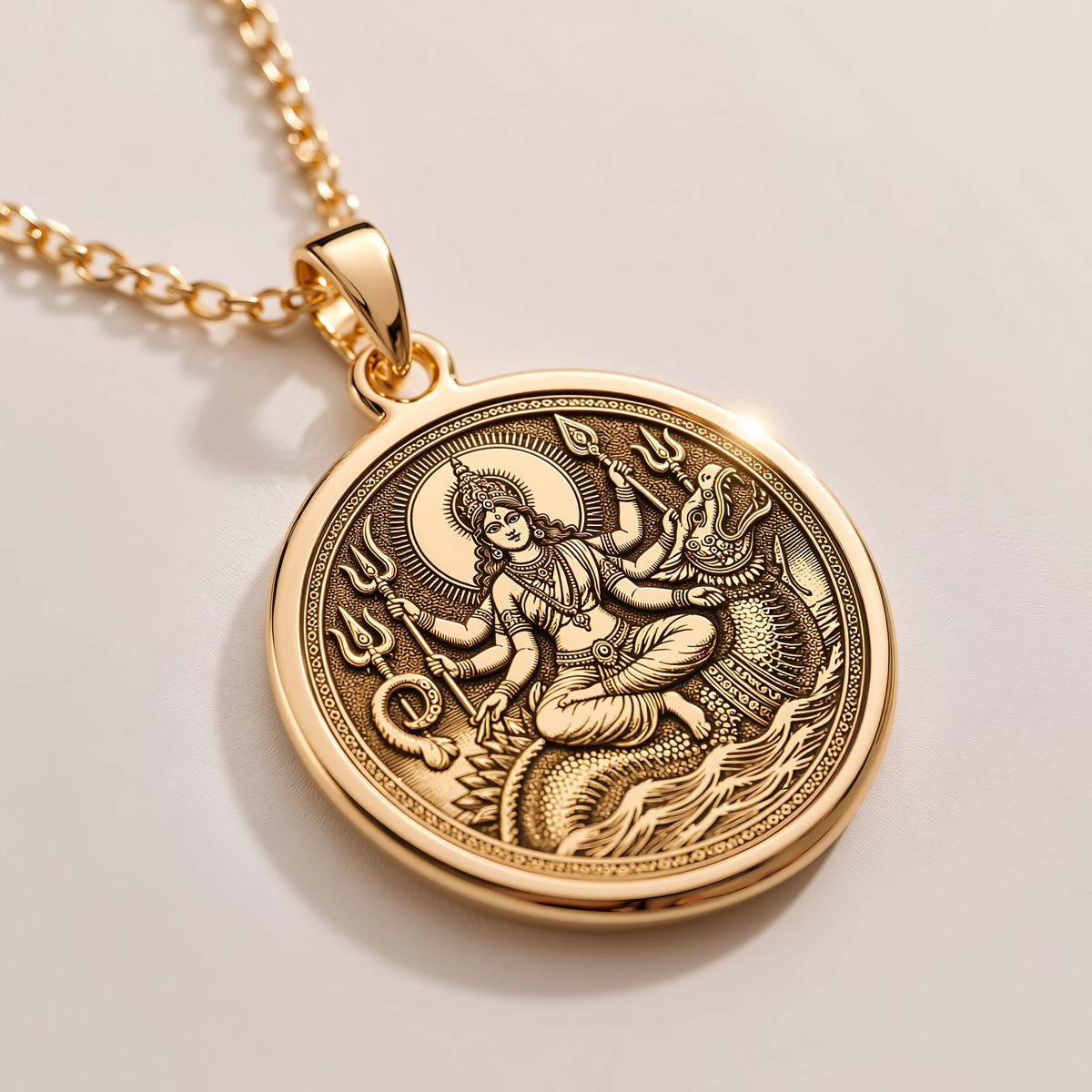 Varuna Water God Pendant - 14K Solid Gold, Left Angle View