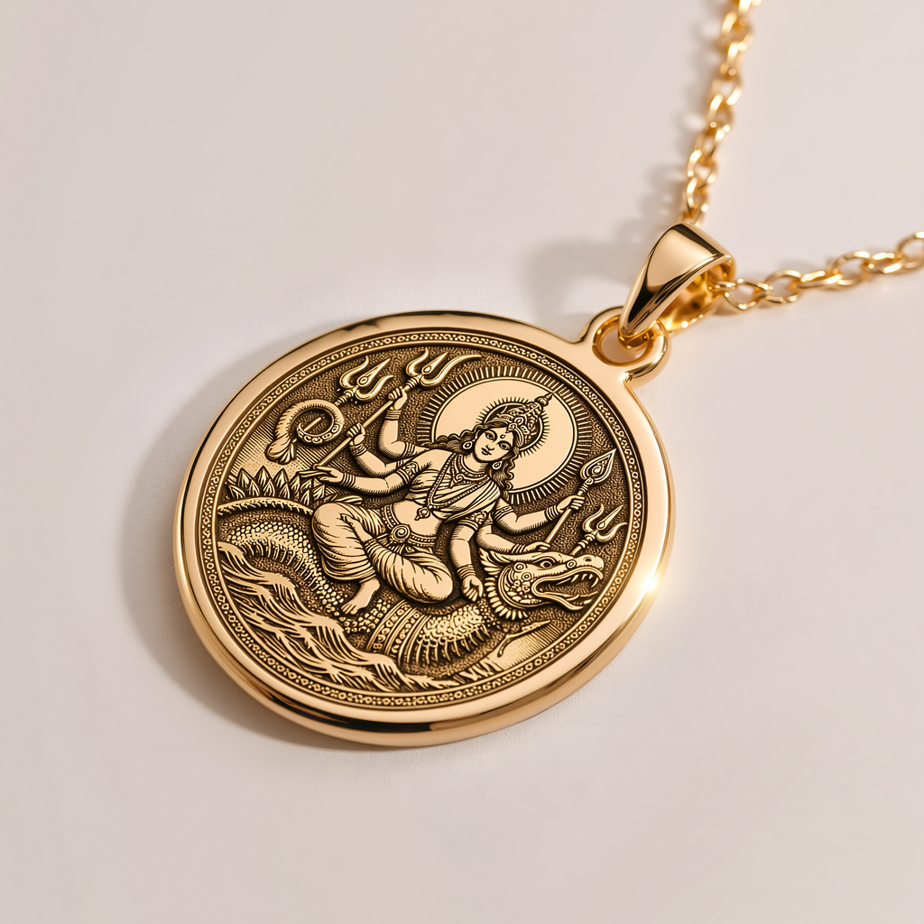 Varuna Water God Pendant - 14K Solid Gold, Right Angle View