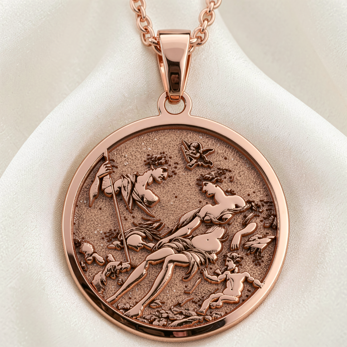 Venus Adonis Love Goddess Amulet Necklace | Silver & Plated Options - Spiritual Protection Talisman - 14K Rose Gold Plated Front View