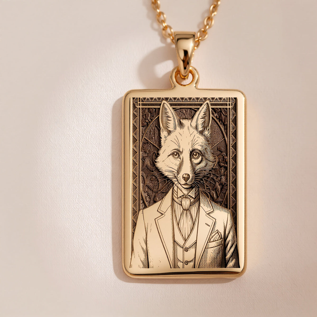 Victorian Fox Portrait Necklace - 14K Gold Plated