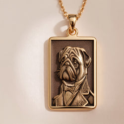 Victorian Pug Portrait Necklace - 14K Solid Gold