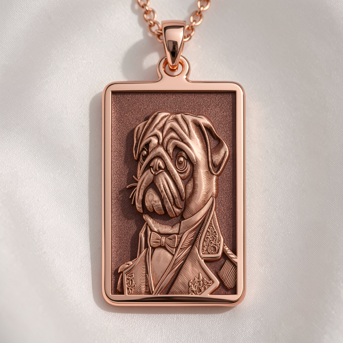 Victorian Pug Portrait Necklace - 14K Rose Gold Plated