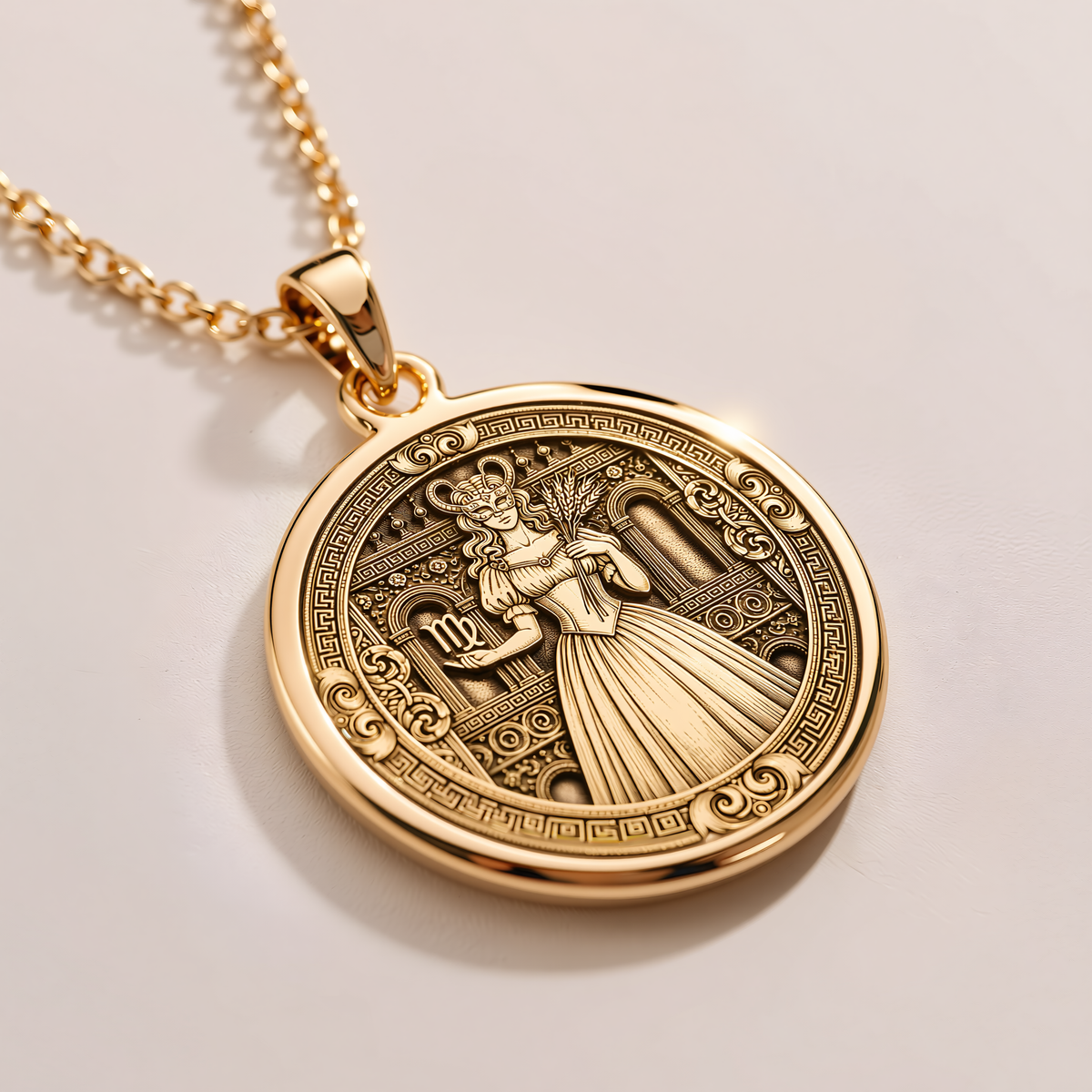Virgo Constellation Necklace - 14K Solid Gold, Left Angle View