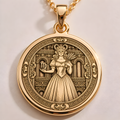 Virgo Constellation Necklace in a gold finish, shown from the front with detailed engraving on the pendant.