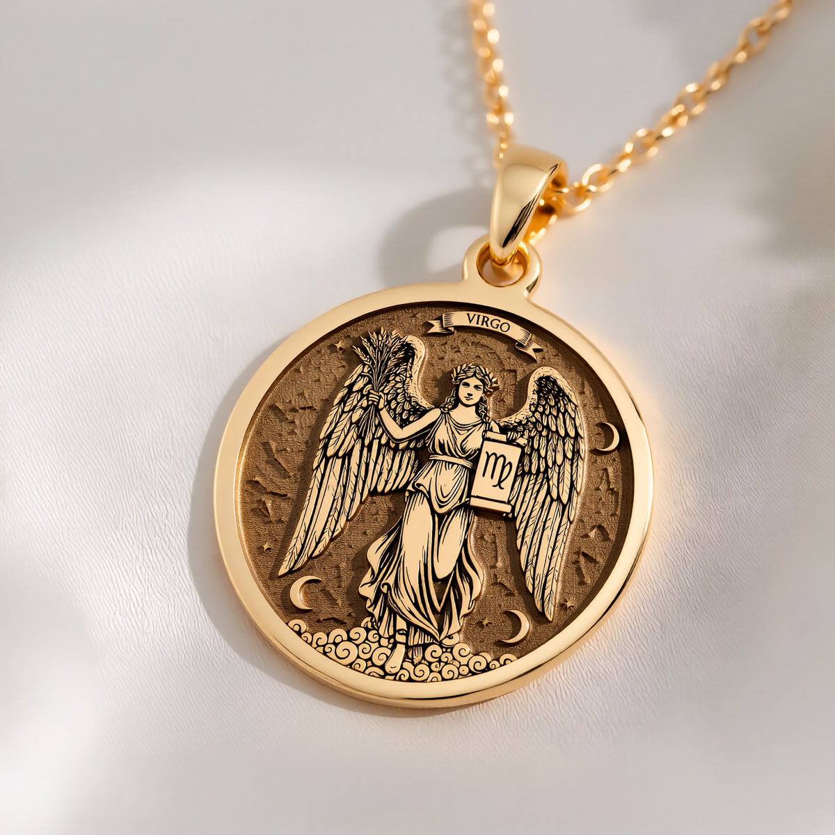 Virgo Maiden Zodiac Astrology Pendant | 14K Gold & 14K Gold Options - Birthdate Jewelry Astrological Sign - View 14