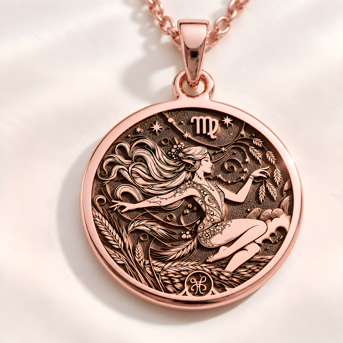 Virgo Maiden Zodiac Necklace - 14K Rose Gold Plated