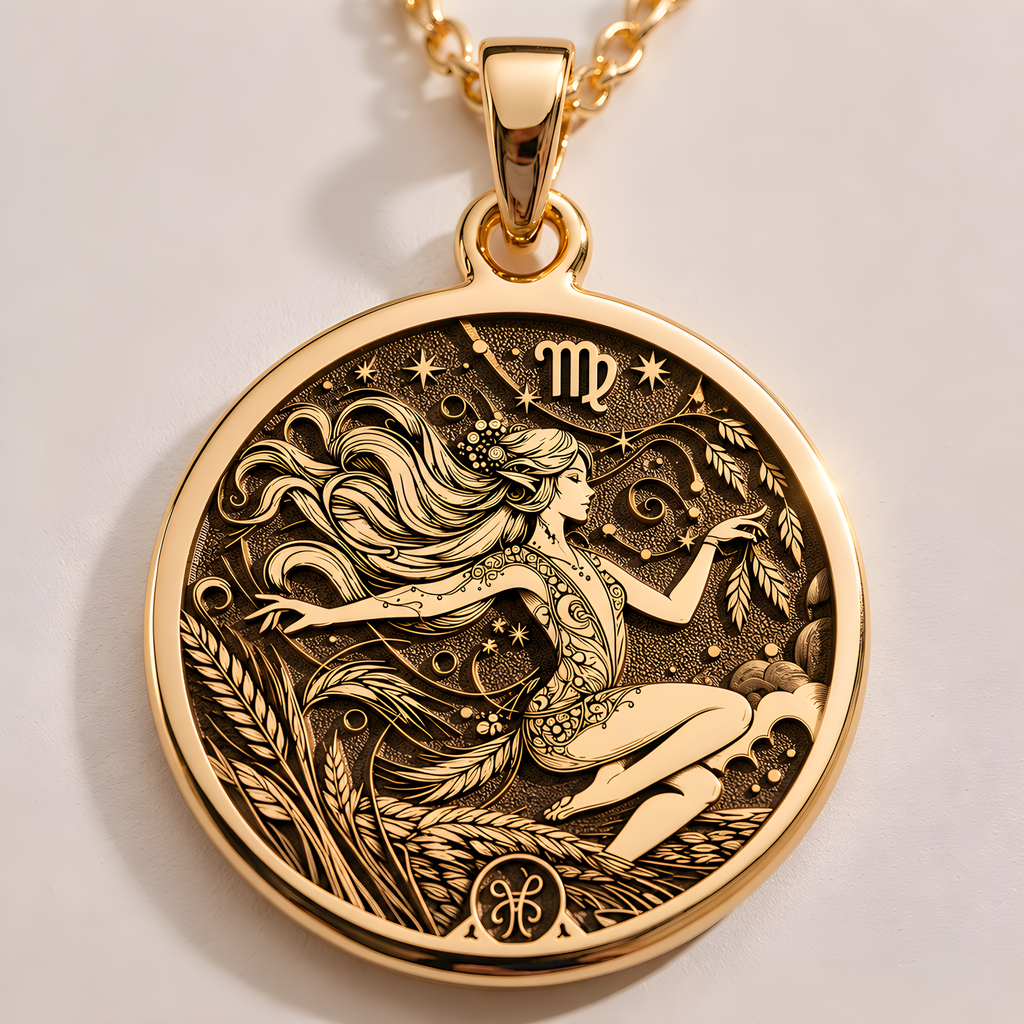 Solid gold Virgo pendant, a luxurious and meaningful statement jewelry piece for astrology fans.