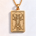 Vitruvian Cat Necklace: 14K Gold Da Vinci Parody Funny Art Pendant - View 2