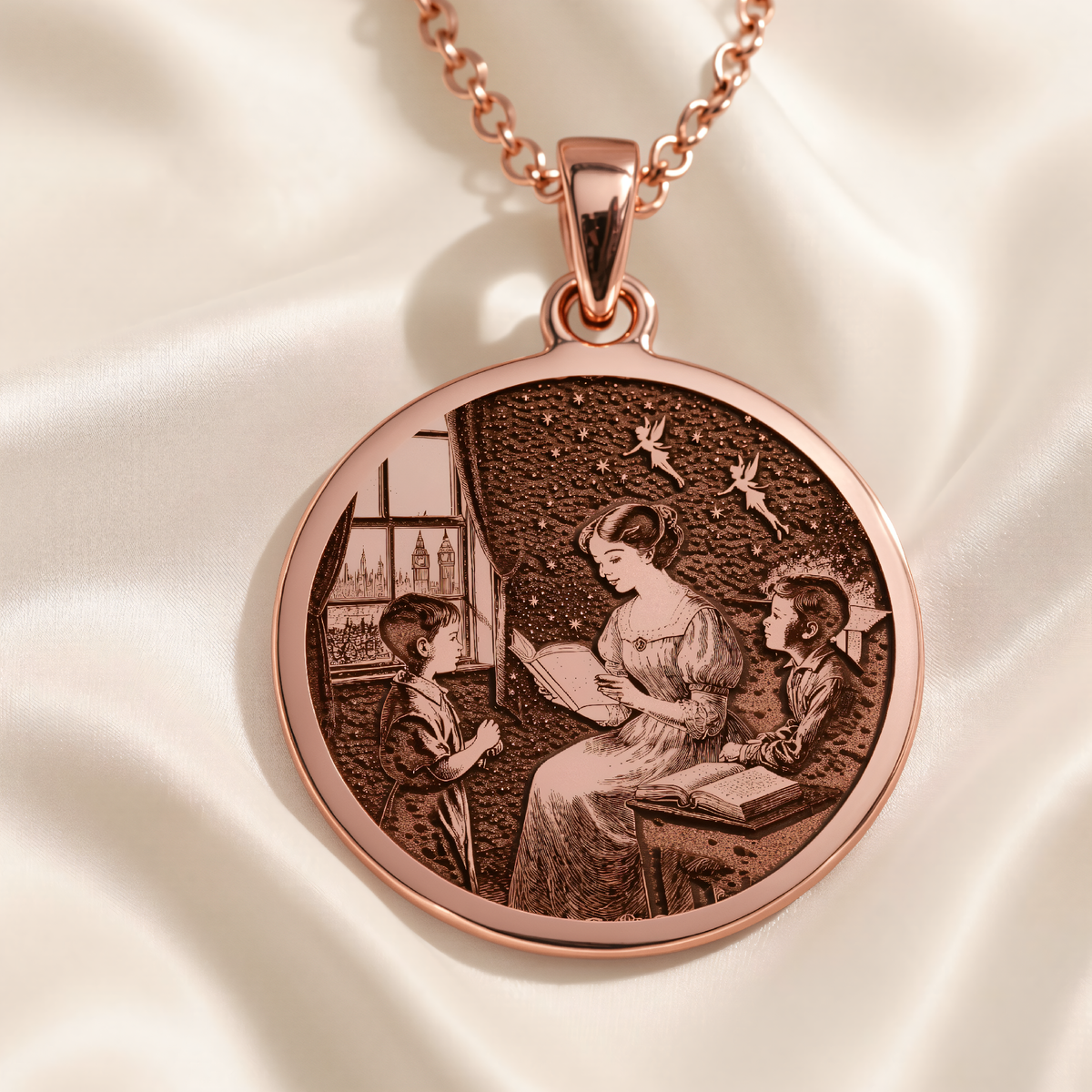 Wendy Darling Story Pendant Necklace in a polished rose gold finish.