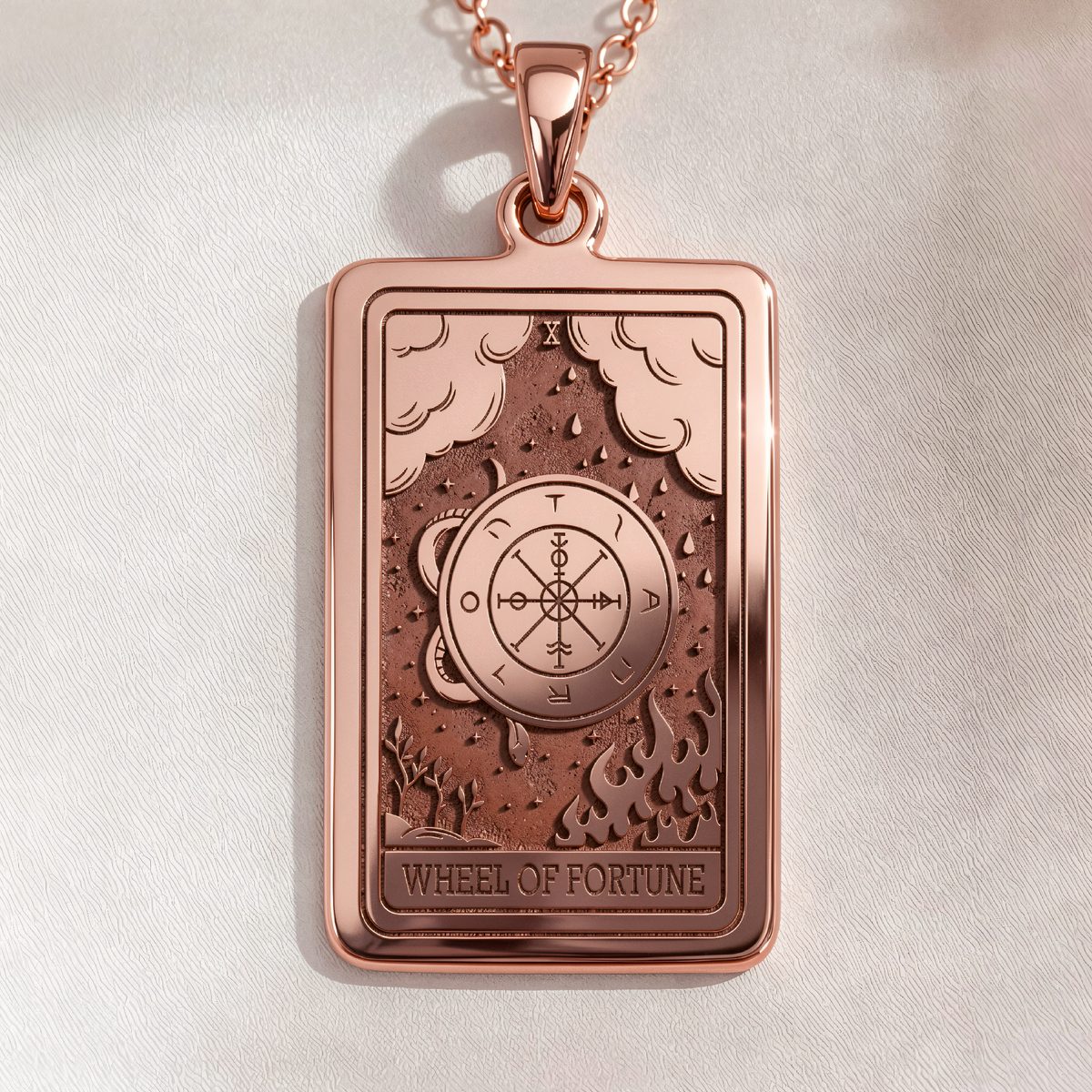 Wheel of Fortune Sphinx Amulet Pendant in a polished rose gold finish.