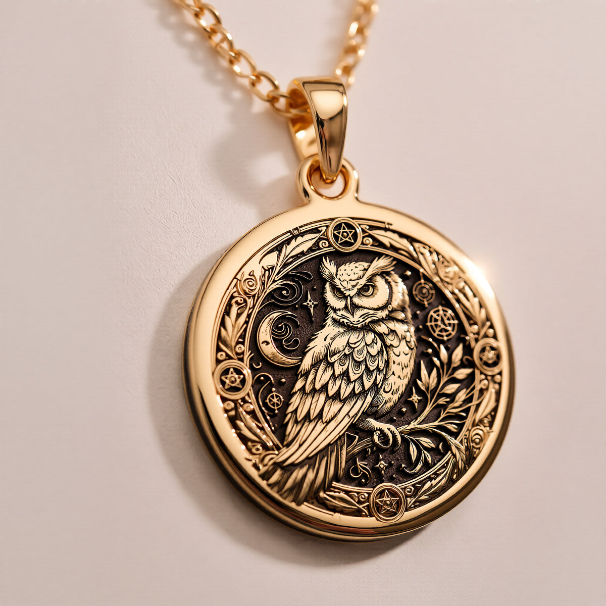 Wiccan Owl Medallion Pendant Necklaces product information material options and buying guide
