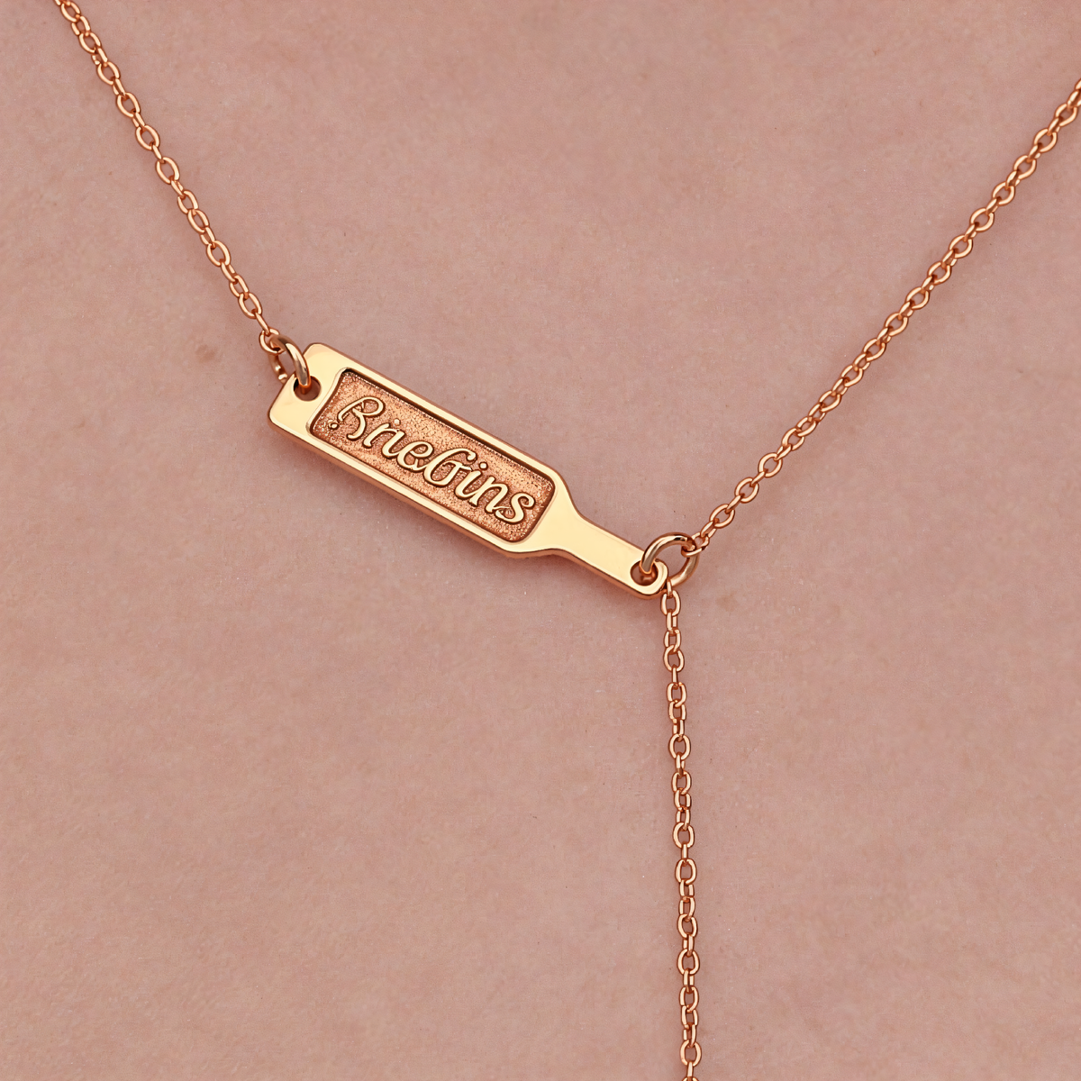 Wine Glass & Bottle Pendant Necklace — 14K Rose Gold Plated polished finish view