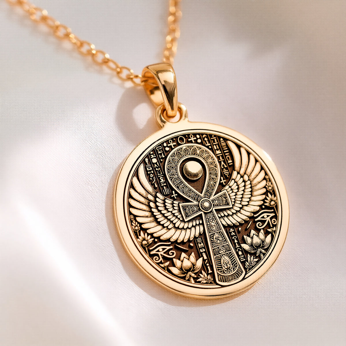 Winged Ankh Necklace - 14K Gold Plated