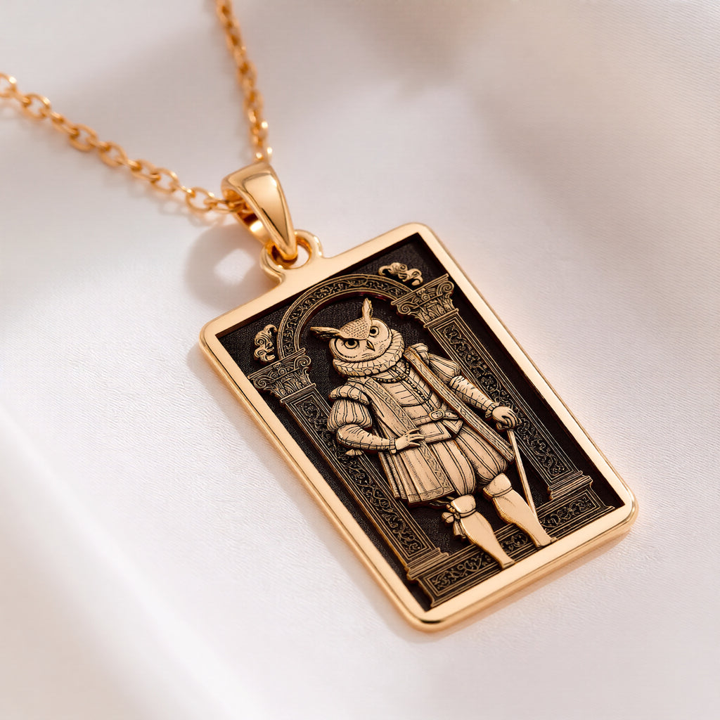 Wise Owl Portrait Necklace - 14K Solid Gold