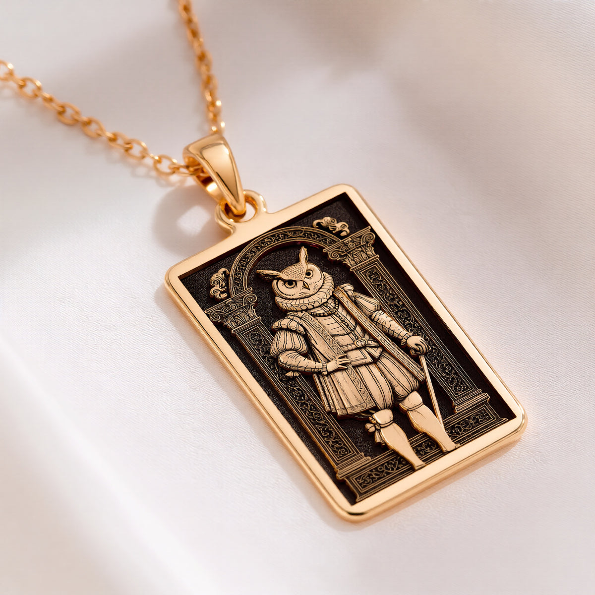 Wise Owl Portrait Necklace - 14K Solid Gold