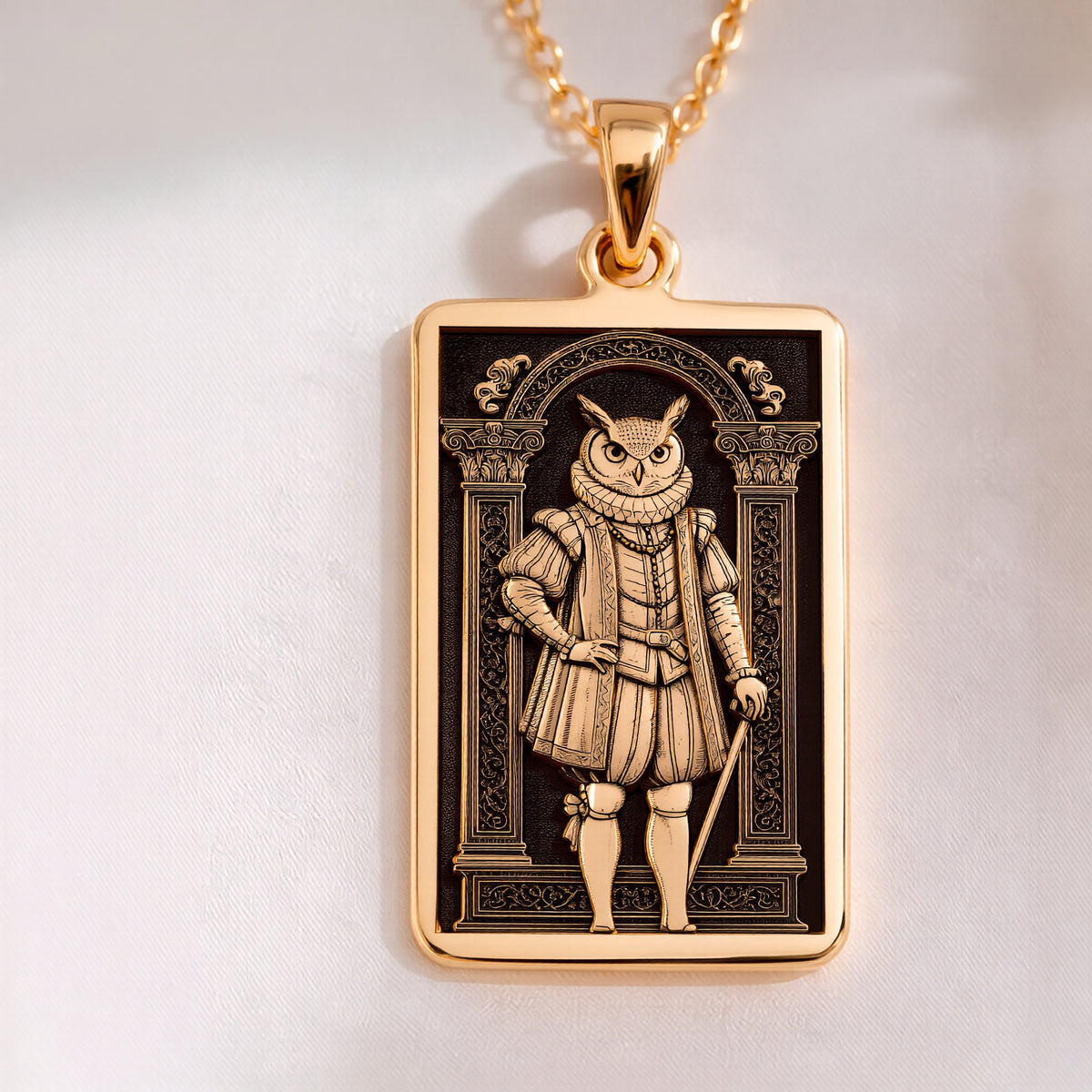Wise Owl Portrait Necklace - 14K Solid Gold
