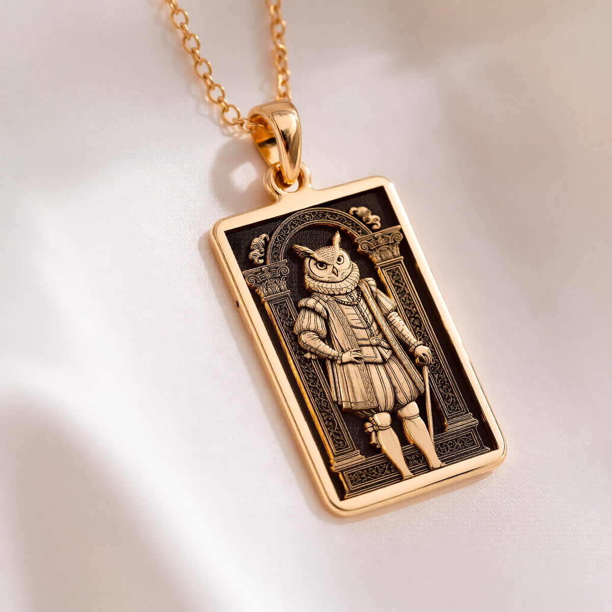 Wise Owl Portrait Necklace - 14K Solid Gold