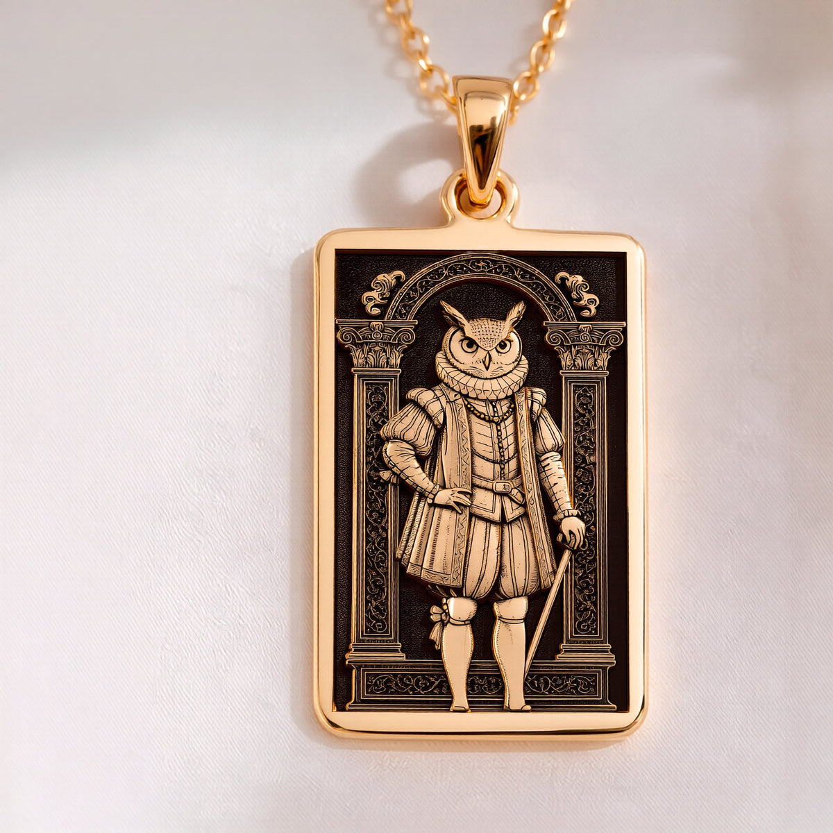 Wise Owl Portrait Necklace - 14K Gold Plated