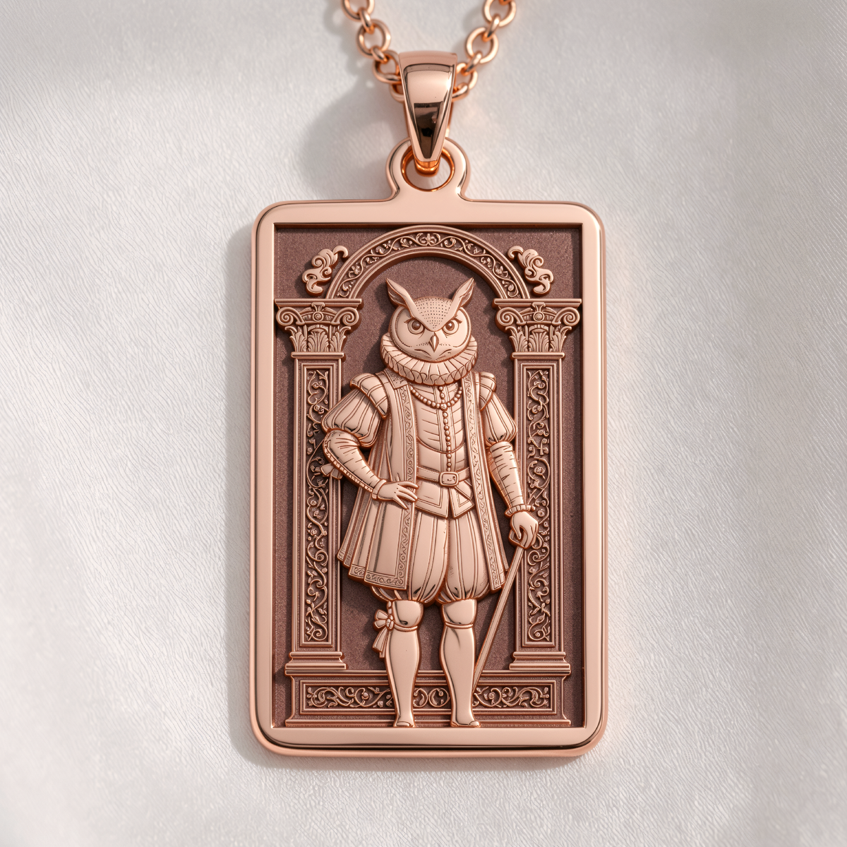 Wise Owl Portrait Necklace - 14K Rose Gold Plated