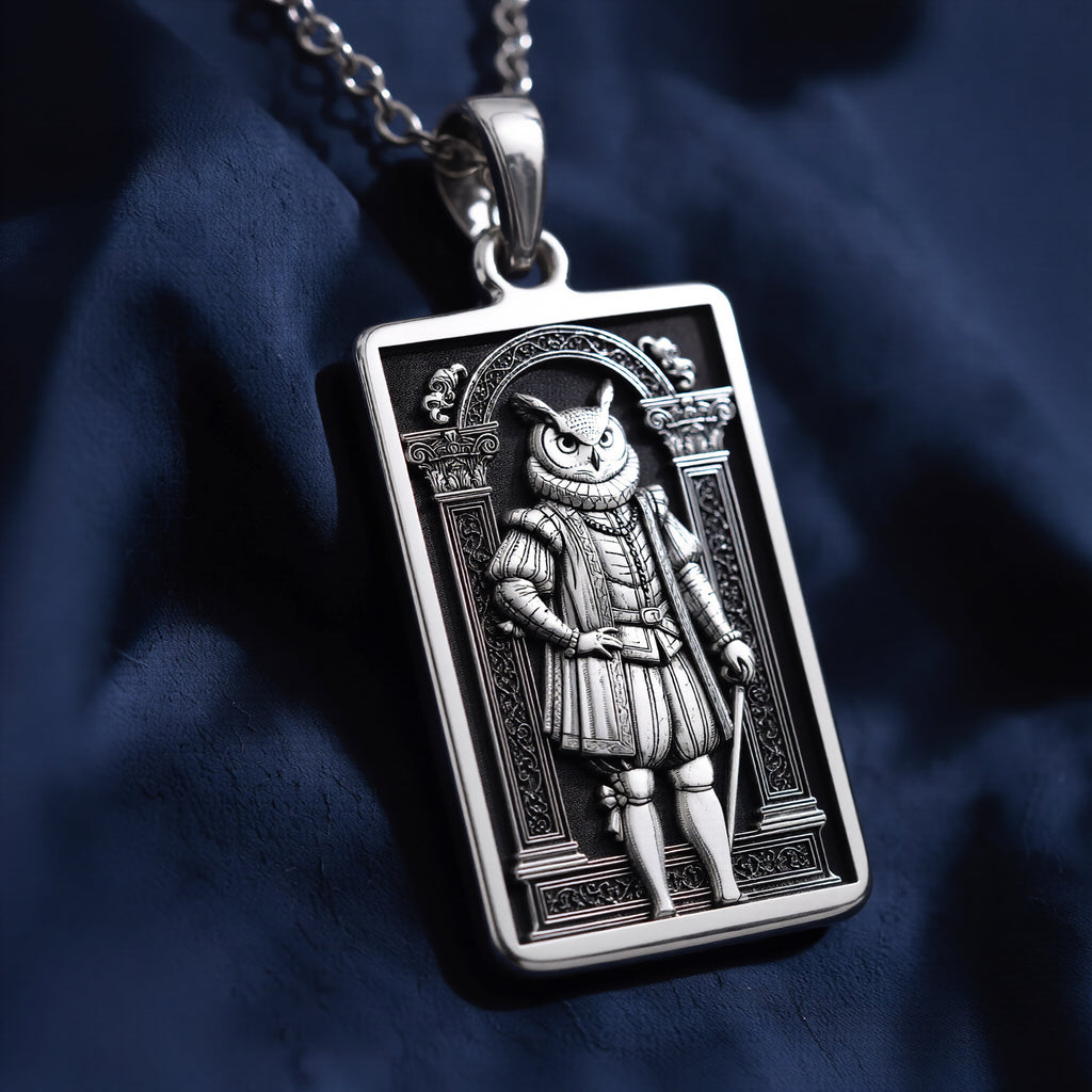 925 sterling silver Wise Owl Portrait Necklace: Shipping info card U.S. customs fees co...