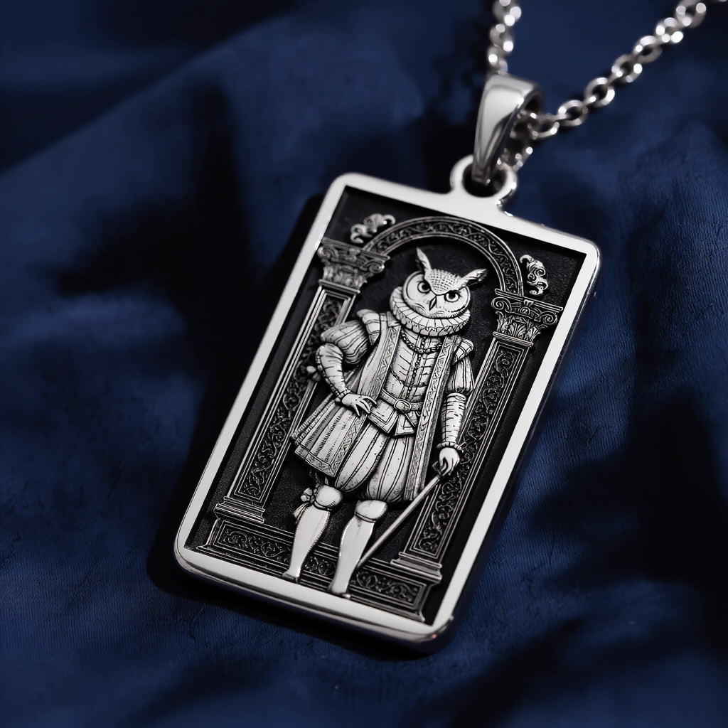 A striking 925 sterling silver tarot card pendant of a wise owl. This piece of witchy jewelry is inspired by magical messengers from stories like Harry Potter. - View 4