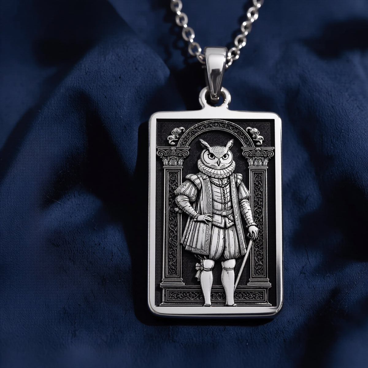 A striking 925 sterling silver tarot card pendant of a wise owl. This piece of witchy jewelry is inspired by magical messengers from stories like Harry Potter. - View 5
